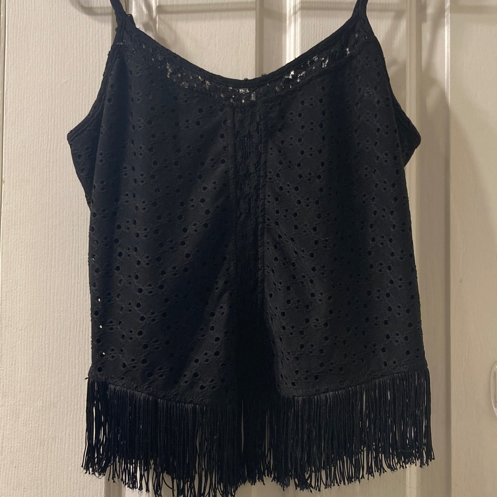 2/15$ Black Fringe Women's Top